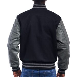 Black Wool Body & Grey Leather Sleeves Letterman Jacket back