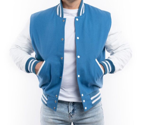 Light blue letterman jacket best sale