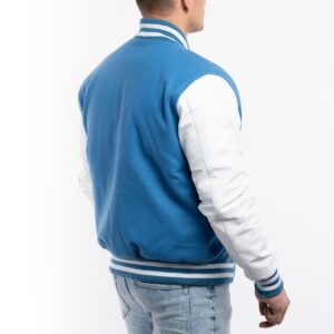 Blue Wool Body & Bright White Leather Sleeves Letterman Jacket side