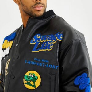 Boxy Pu Multi Badge Varsity Jacket front close 1