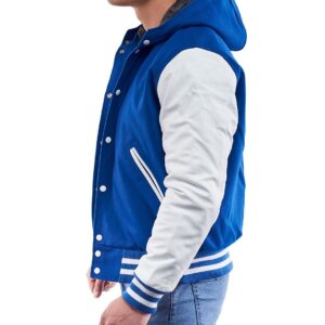 Bright Royal Wool Body & Bright White Sleeves Hoodie Letterman Jacket sleeve