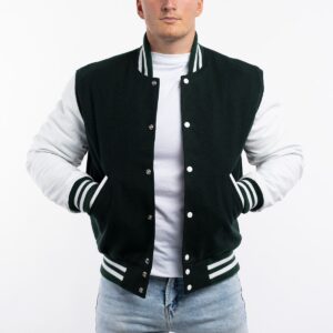 Varsity Jacket with Black Wool Body & Bright White Sleeves Letterman Jacket