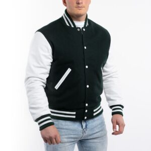 Green Wool Body & Bright White Sleeves Letterman Jacket side