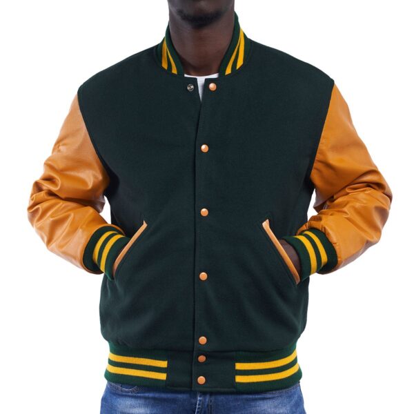 Varsity Letterman Jacket Green Wool Body Bright Gold Sleeves