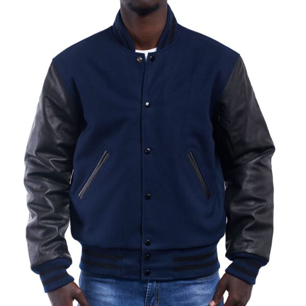 Varsity Letterman Jacket: High Royal Wool Body Black Leather Sleeves