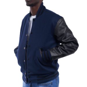 High Royal Wool Body & Black Leather Sleeves Letterman Jacket side
