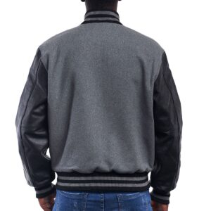 Light Oxford Wool Body & Black Leather Sleeves Letterman Jacket back