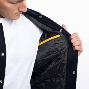 Navy Blue Wool Body & Lemon Leather Sleeves Letterman Jacket in