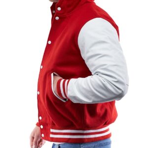 Wool Body & Bright White Sleeves Hoodie Letterman Jacket side 1