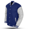 Varsity Jacket with Royal Blue Wool Body and Grey Leather Sleeves Letterman Jacket side