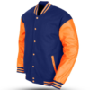 Varsity Jacket with Royal Blue Wool Body and Orange Leather Sleeves Letterman Jacket SIDE