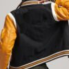 College Varsity Bomber Jacket Black Wool Body with Yellow Leather Sleeves BACK