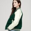 College Varsity Bomber Jacket Green Wool Body with White Leather SlV