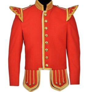 Red Wool with Gold Braiding Long Sleeves Military Kilt Jacket