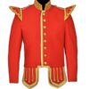 100% Wool Blend Gold Braid Trim Red Military Doublet Pipe Band Jacket