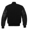 Black Wool Body Black Leather Sleeves Varsity Letterman Jacket BACK