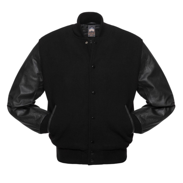 Letterman Jacket Black Wool Body Black Leather Sleeves Varsity Jacket