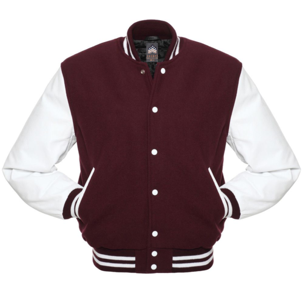 Letterman Jacket Maroon Wool Body White Leather Sleeves Varsity Jacket