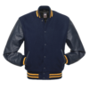 Letterman Jacket Navy Blue Wool Body Gold Trim Leather Sleeves Varsity Jacket