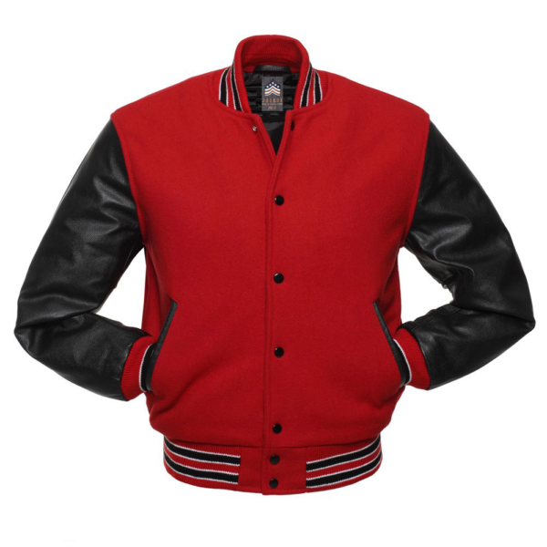 Letterman Jacket Red Wool Body Black Leather Sleeves Varsity Jacket