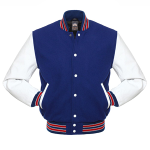 Varsity Jacket Navy Blue Wool Body White Leather Sleeves