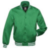 Letterman Jacket Kelly Green Satin Body and Sleeves White Trim Varsity Jacket