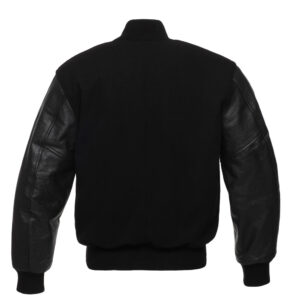 Kids Letterman Jacket Black Wool Body Black Vinyl Sleeves Varsity Jacket