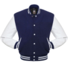 Kids Letterman Jacket Navy Blue Wool Body White Vinyl Sleeves Varsity Jacket