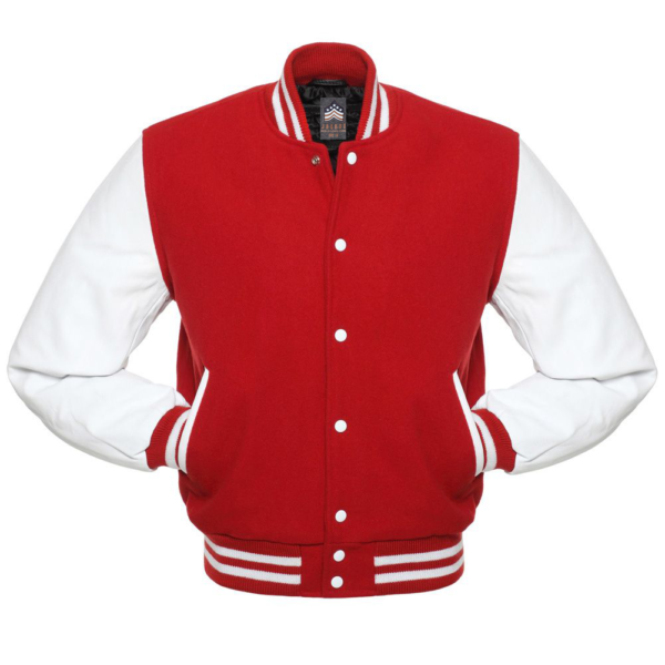 Kids Letterman Jacket Red Wool Body White Vinyl Sleeves Varsity Jacket