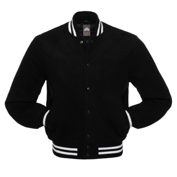 Letterman Jacket Black All Wool Body And Sleeves Varsity Jacket