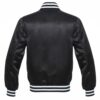 Letterman Jacket Black Satin Body and Sleeves White Trim Varsity Jacket