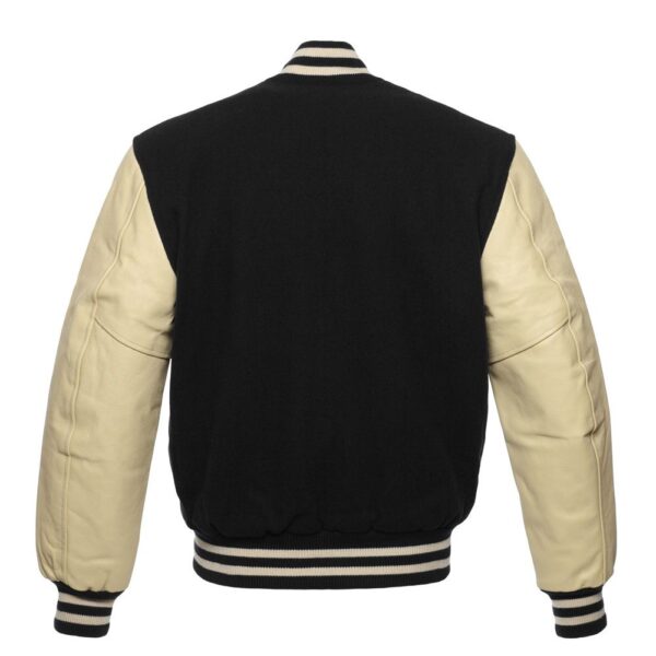 Letterman Jacket Black Wool Body Cream Leather Sleeves Varsity Jacket