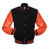 Letterman Jacket Black Wool Body Orange Vinyl Sleeves Varsity Jacket