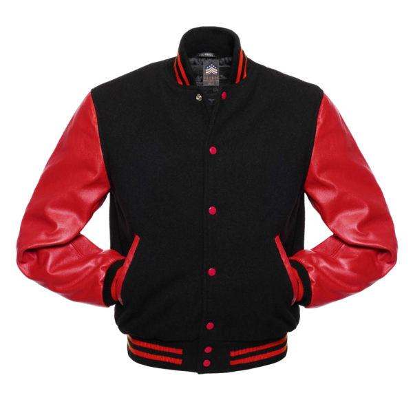 Letterman Jacket Black Wool Body Red Leather Sleeves Varsity Jacket