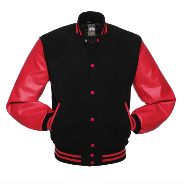 Letterman Jacket Black Wool Body Red Vinyl Sleeves Varsity Jacket