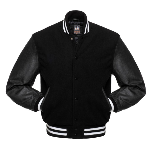 Letterman Jacket Black Wool Body White Leather Sleeves Varsity Jacket