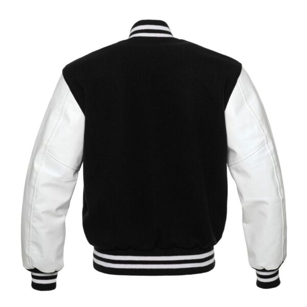 Letterman Jacket Black Wool Body White Vinyl Sleeves Varsity Jacket