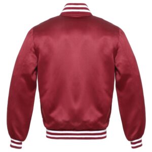 Letterman Jacket Cardinal Satin Body and Sleeves White Trim Varsity Jacket