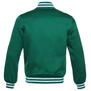 Letterman Jacket Forest Green Satin Body and Sleeves White Trim Varsity Jacket