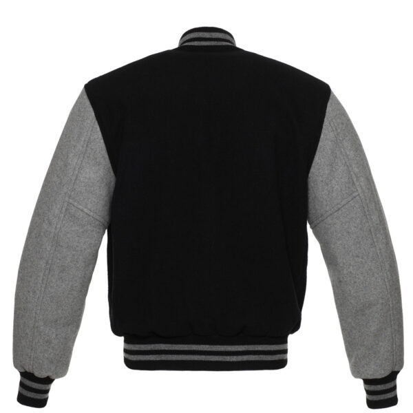 Letterman Jacket Grey Trim Black Wool Body and Sleeves Varsity Jacket