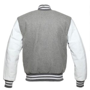 Letterman Jacket Grey Wool Body White Leather Sleeves Varsity Jacket