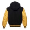 Letterman Jacket Hoodie Black Wool Body Gold Leather Sleeves Varsity Jacket