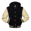 Letterman Jacket Hoodie Black Wool Body Natural Leather Sleeves Varsity Jacket