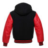 Letterman Jacket Hoodie Black Wool Body Red Leather Sleeves Varsity Jacket