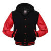 Letterman Jacket Hoodie Black Wool Body Red Leather Sleeves Varsity Jacket