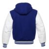 Letterman Jacket Hoodie Royal Blue Wool Body White Leather Sleeves Varsity Jacket