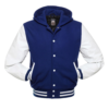 Letterman Jacket Hoodie Royal Blue Wool Body White Leather Sleeves Varsity Jacket