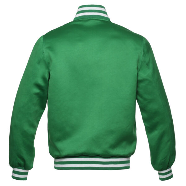 Letterman Jacket Kelly Green Satin Body and Sleeves White Trim Varsity Jacket