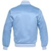 Letterman Jacket Light Blue Satin Body and Sleeves White Trim Varsity Jacket