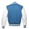 Letterman Jacket Light Blue Wool Body White Leather Sleeves Varsity Jacket back